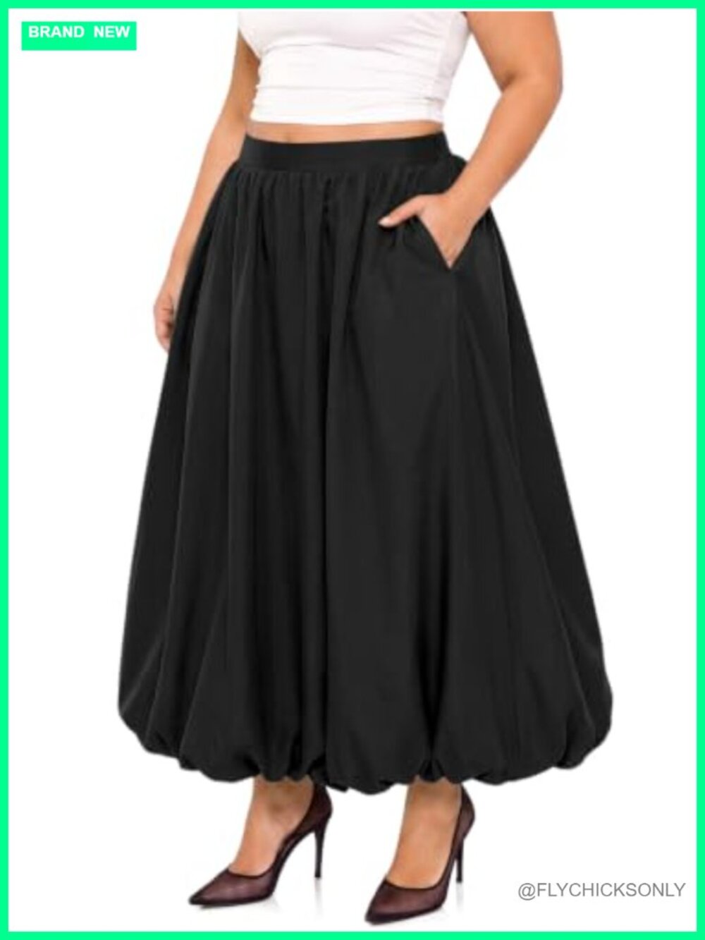 Plus Size Bubble Maxi Skirt with Pockets Puffy Hemline Flowy